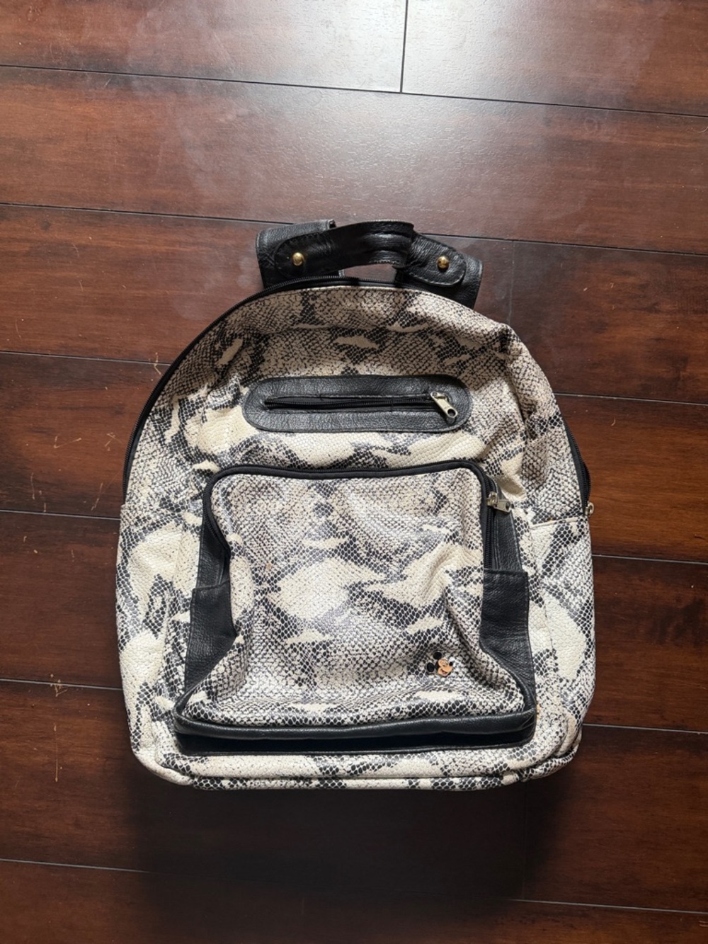 Snakeskin Print Backpack with Black Trim leather